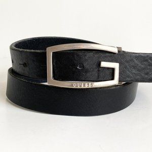 Vintage GUESS Black Leather Belt Womens Size S/M 28-32" Brushed Nickel Buckle